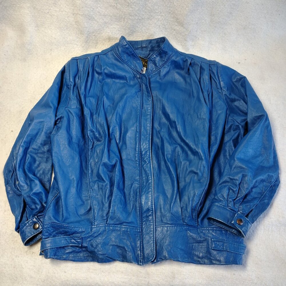 VINTAGE‎ Siricco Leather Jacket Women's Size 16 AUS Electric Blue